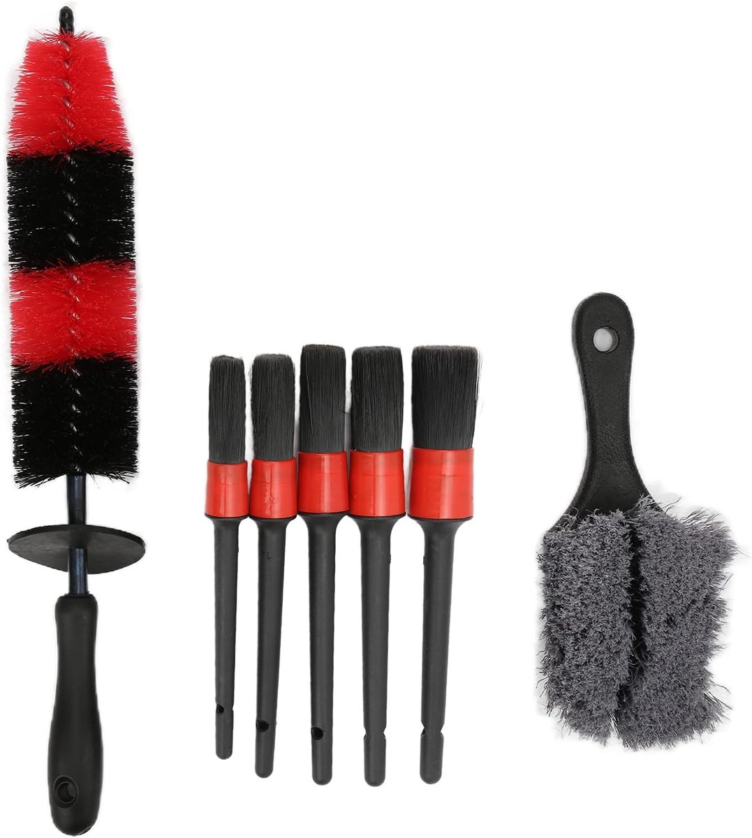 Auto Detail Borstels - Reinigingsset - Auto Poetsen - 5 Maten Krasvrij - 7 Delig - Zwart