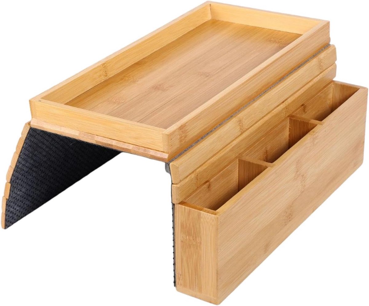 Bank Armleuning Dienblad - Bank Tafel Opberg - Drinken en Eten - Opvouwbaar Ruimtebesparend - 463x334x5 cm - Houtkleur
