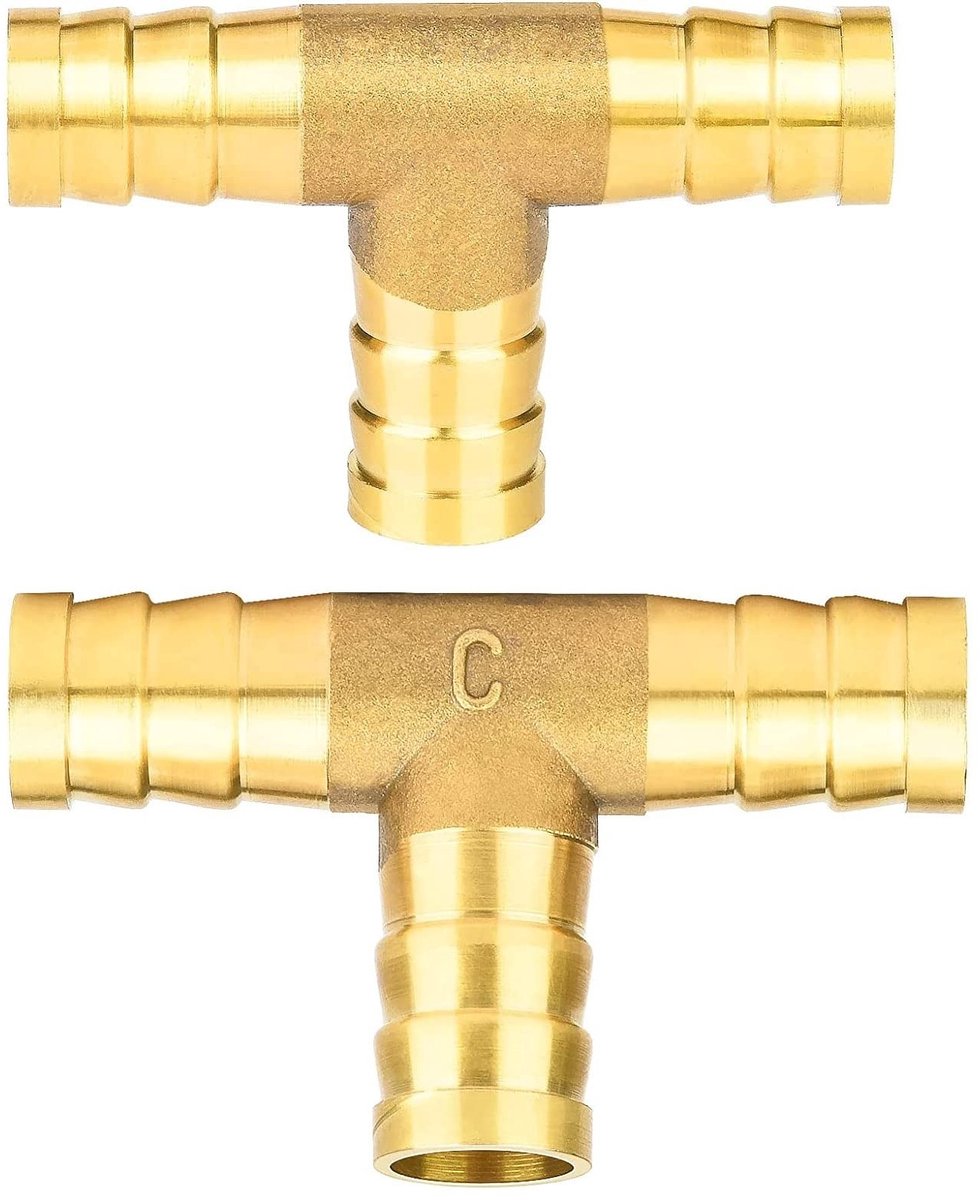 Dailygoods- T-slangverbinder 10 mm - Messing 3-weg T-stuk - Slangverbinder - Perslucht - Corrosiebestendig - Voor tuinslang irrigatiesystemen - Slangconnector