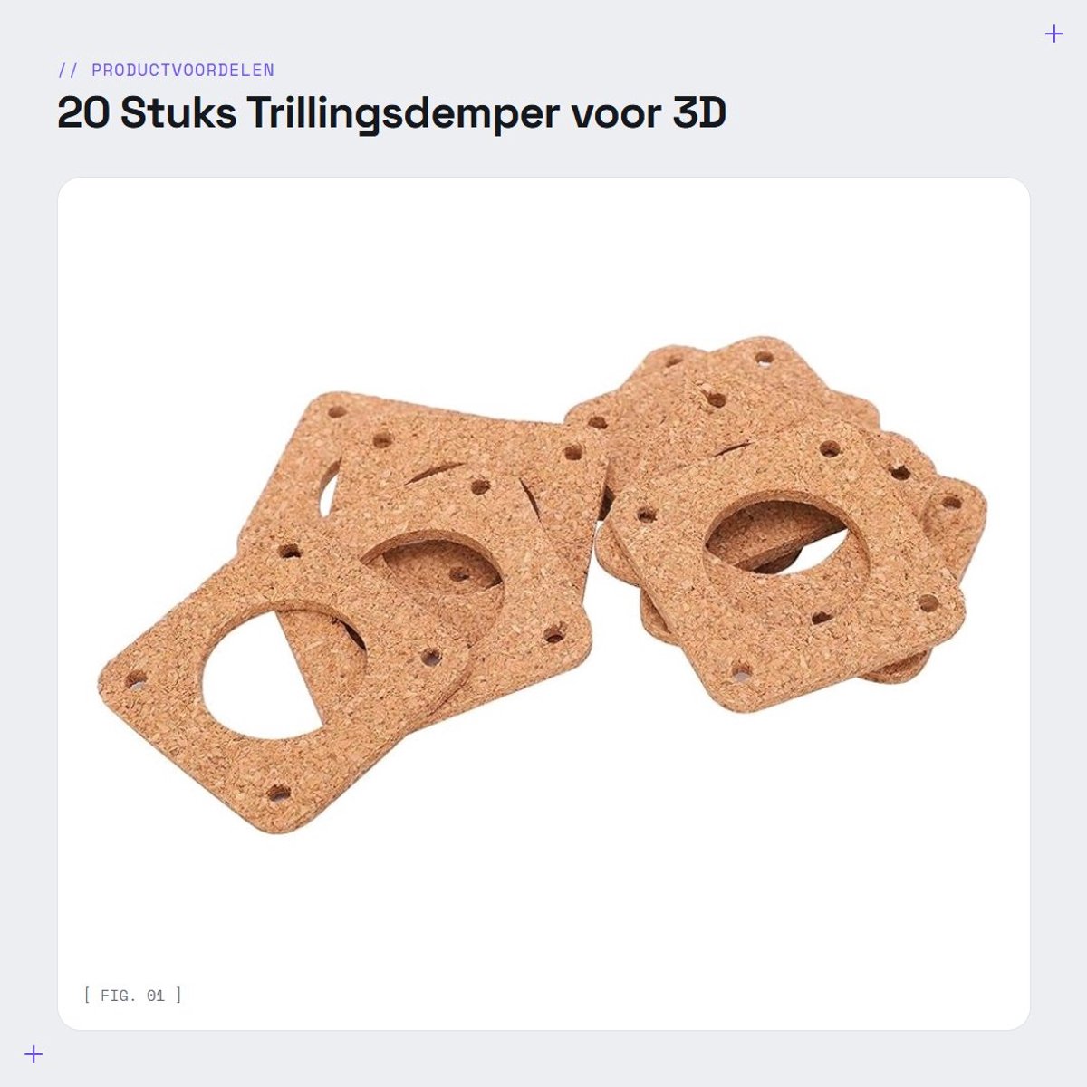 Dailygoods- Trillingsdemper 20 Stuks - Demping Pads - Kurk - Geschikt Voor Nema 17 - 42 Stappenmotor - Hoogwaardige Kwaliteit - Dempingspad