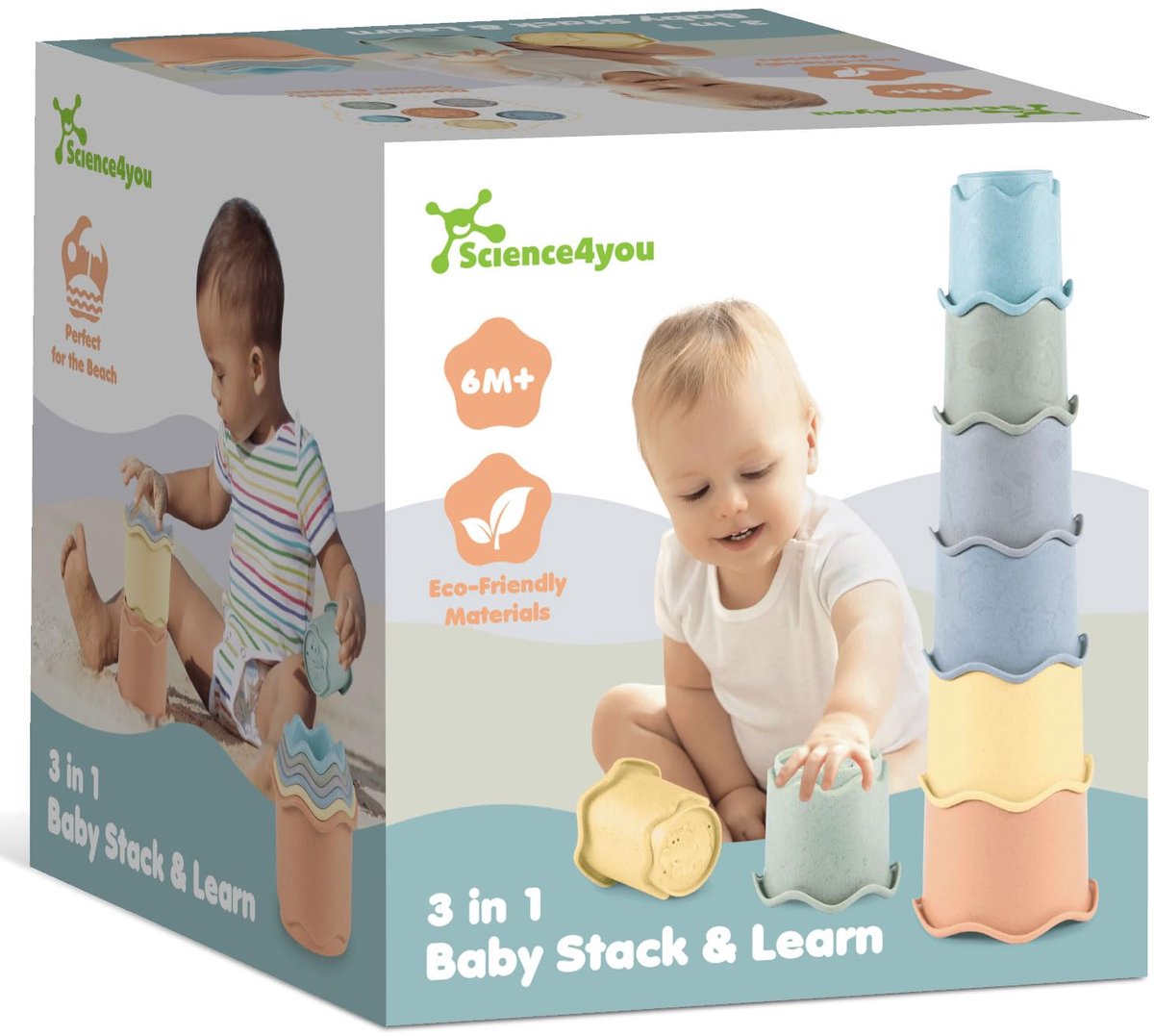 Science4you Baby Stapelbekers 3 in 1 - Baby stapelspeelgoed met 6 bekers, stapelen leren baden strand binnen en buiten, 6 9 12 maanden+