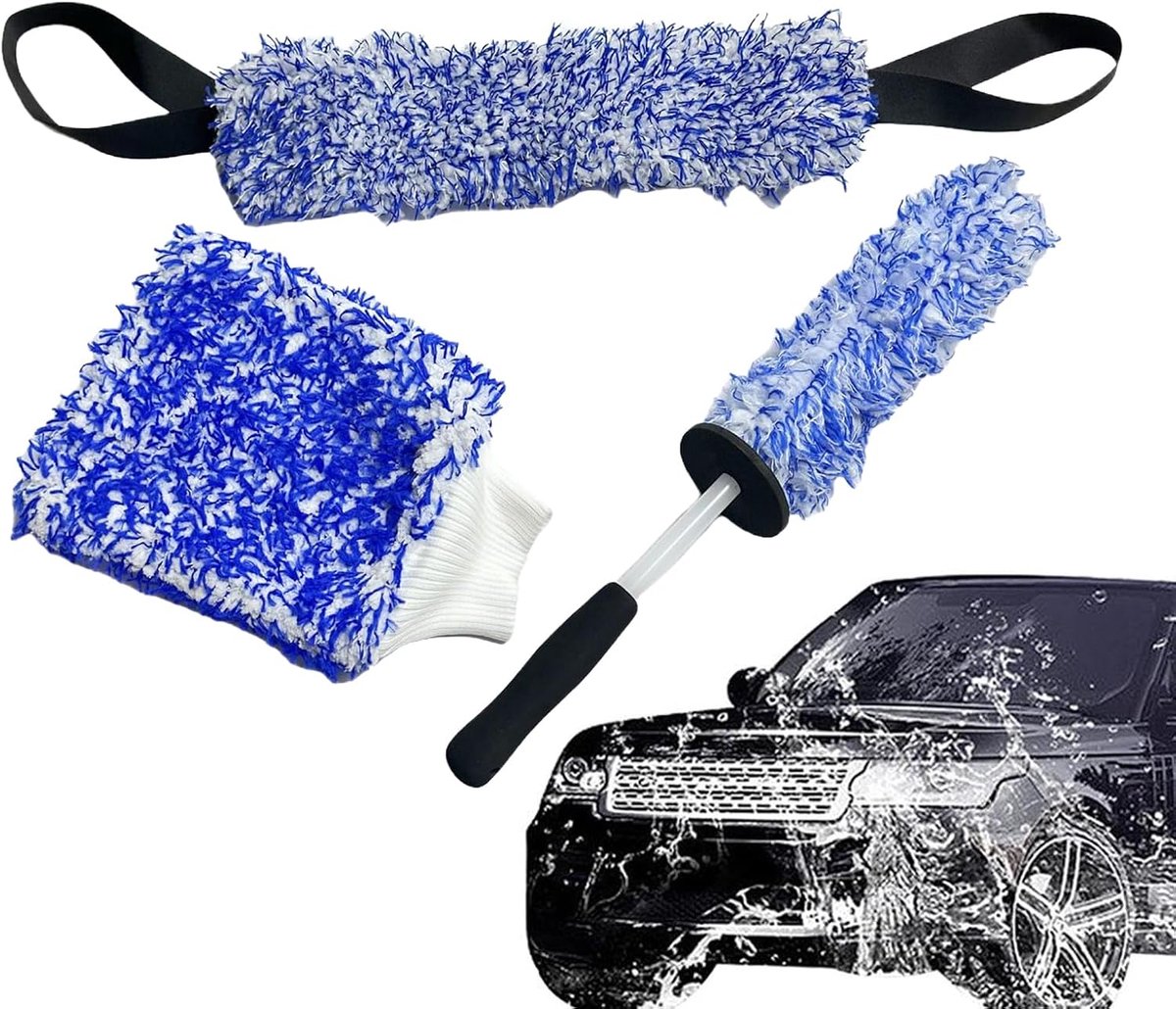 Wielborstel Set - Auto Wiel Reiniger - Auto Wassen - Krasvrije Microvezel - 45 cm Pakket - Blauw