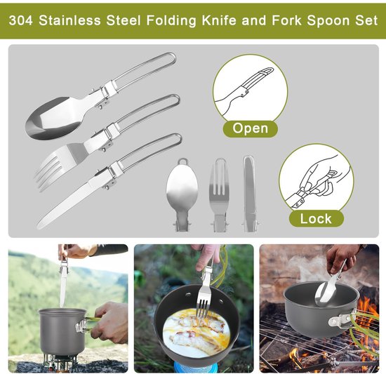 Camping kookset 2 personen - Camping kookgerei set - Pannenset - Incl camping servies - Camping pannenset - Outdoor kookgerei - Kookgerei met inklapbaar bestek - Mini camping kookset — afbeelding 5