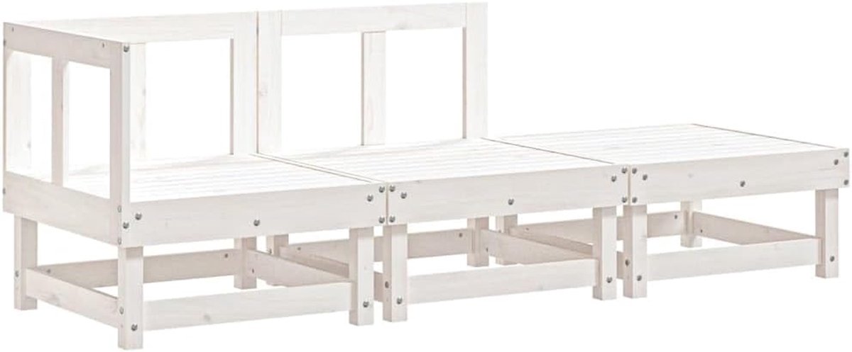 Tuinloungeset 3-delig - Modulaire loungeset - Buiten Ontspannen - Massief grenenhout - 183 x 62 x 61 cm - Wit