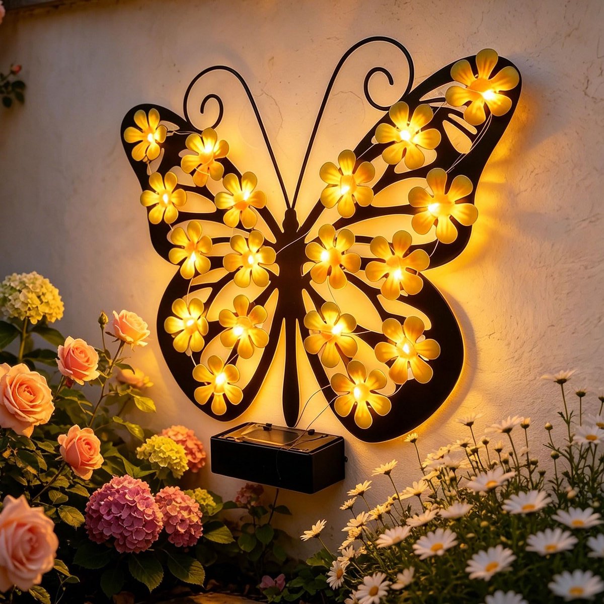 VONKELIOS® Decoratieve Zonne Wandlamp, Metalen Buitenverlichting, Weerbestendig Sfeerlamp voor Tuin & Hek