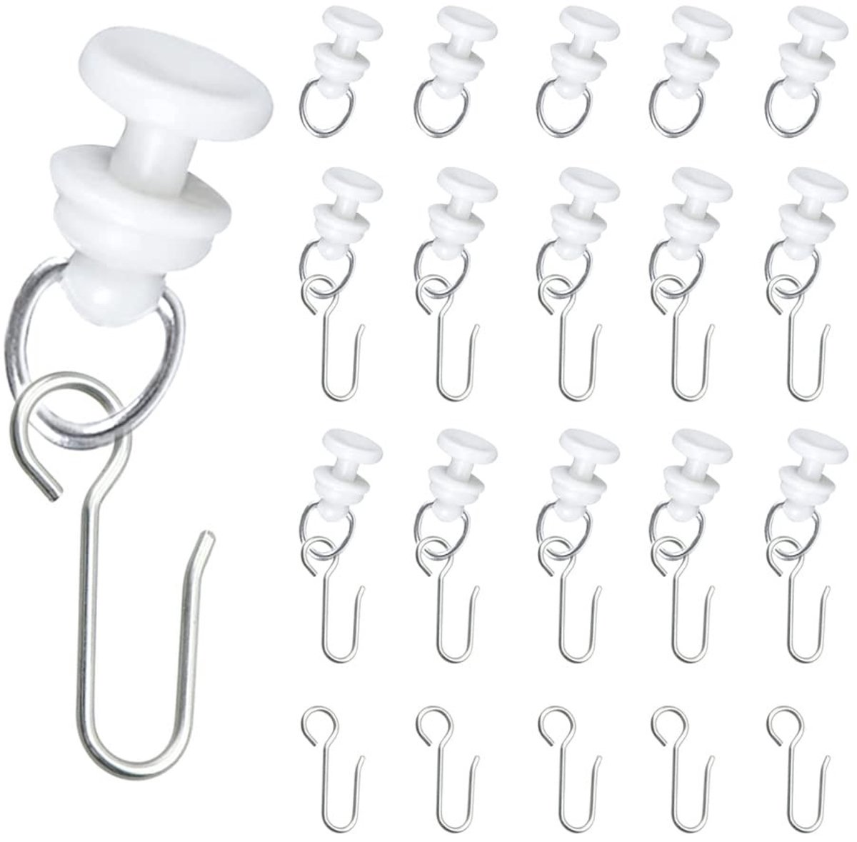 Dailygoods - Glijdende kiezelstenen voor gordijnen, 45 stuks, haken voor gordijnen, S-vorm, voor de meeste schuifgordijnen of douchegordijnen