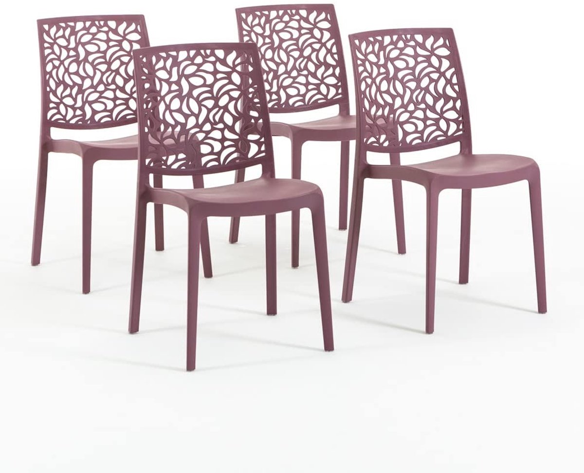 Dailygoods- Stoelen Stapelbaar - Hars/Glasvezel - Set van 4 - Roze - Veiligheidswaarschuwing - Voor binnen/buiten gebruik - Tuinstoelen