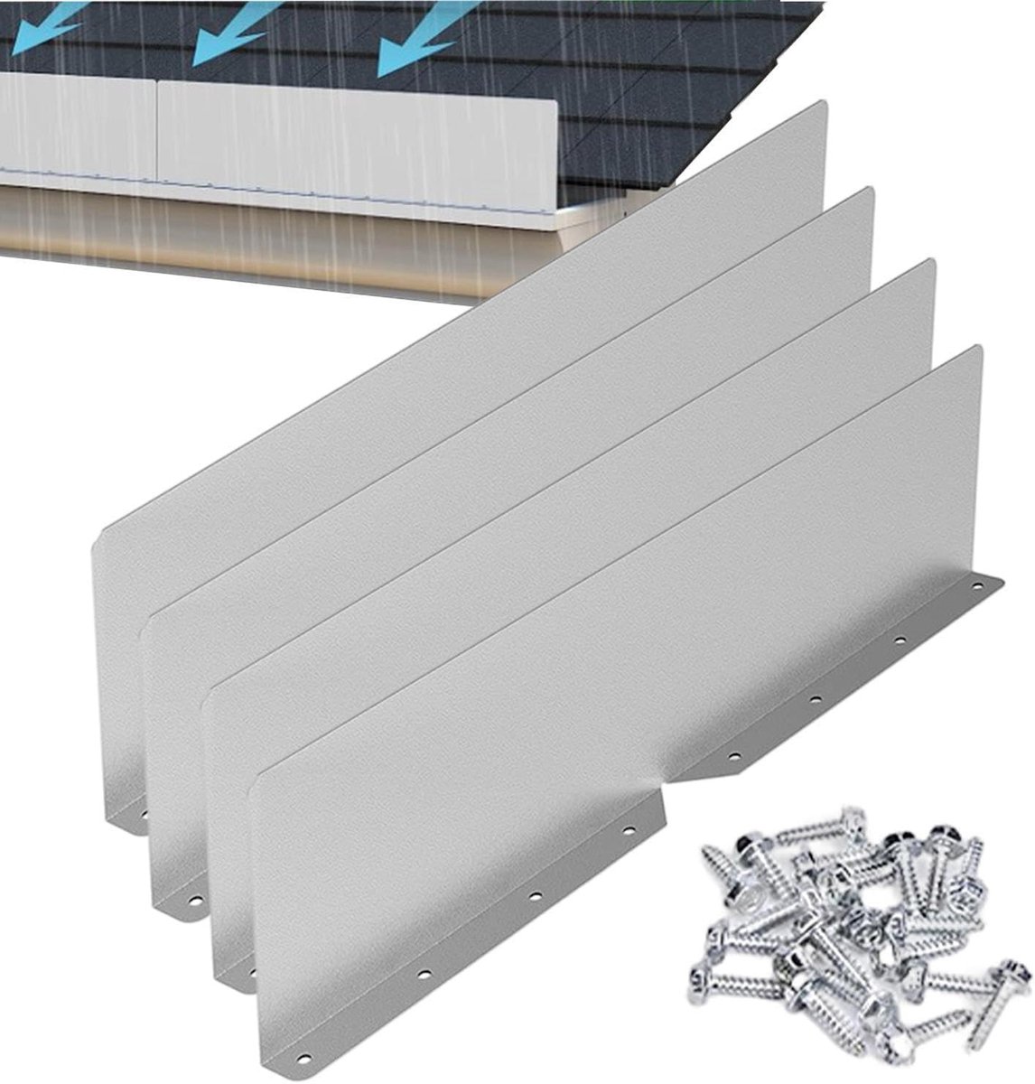 Dakgoot Bescherming - Regenwater Omleider - Voorkom Overstroming - Roestvrij Aluminium - 4 Stuks - Aluminiumkleur