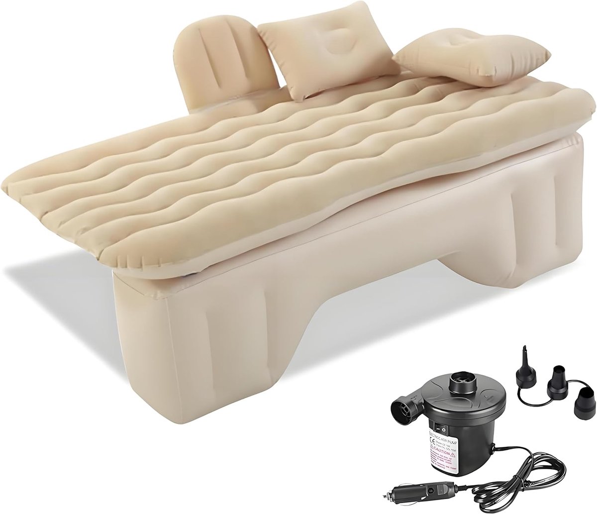 Opblaasbaar Luchtbed voor Auto en Camping - Waterdicht en Lekvrij - Beige