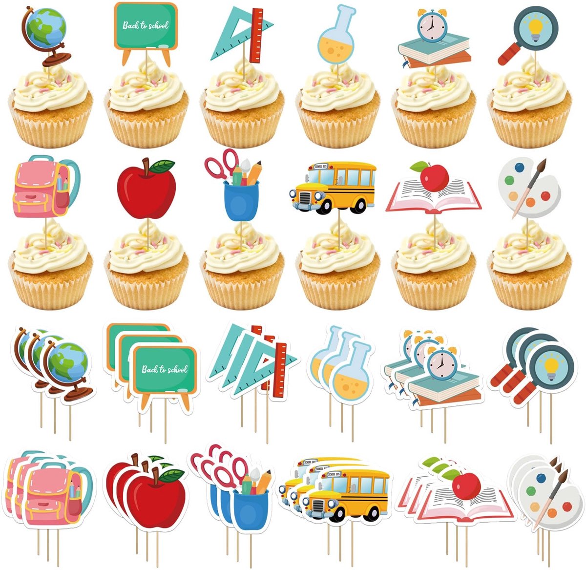 Dailygoods- Cupcake Topper Welkom Terug - Taartdecoratie - Eerste Schooldag - Taartversiering - Suikerdecoratie - Feestelijke Decoratie