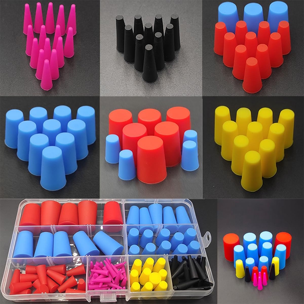 Golden crown - Siliconenrubber Kegelstoppen - Hoge Temperatuur - 100 Stuks - Conische Rubber Stoppen - Perfect voor Lakken en Schilderen - Meerkleurig