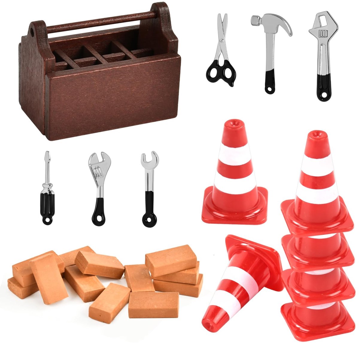 Dailygoods- Kabouteraccessoires 25-delig - Miniatuur Bouwornamenten - Miniatuur Gereedschapskist - Decoratie - Veilig Hout - Duurzaam Materiaal - Miniatuuraccessoires
