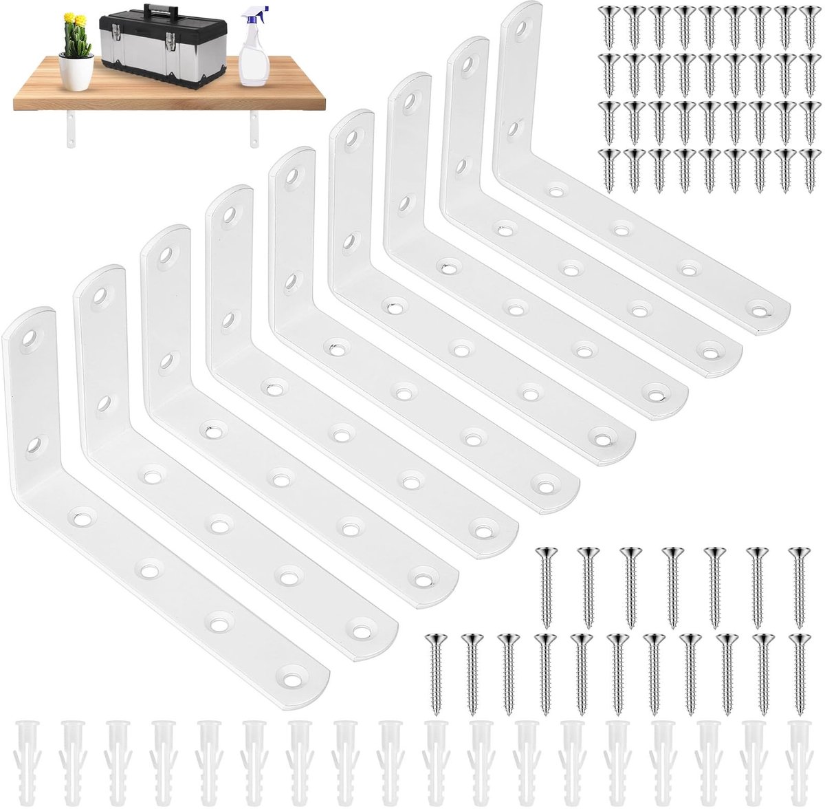 Dailygoods- Plankbeugel Zwaar Belastbaar - Plankdragers Wit - Wandmontage - 90 Graden Hoekbeugel - Hoogwaardig Ijzer - 12,4 x 7,4 x 2 cm - Plankdrager
