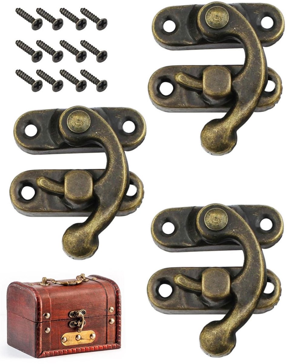 Dailygoods- Hangslot Antiek - 3 Sets Bronzen Haken - Spansluiting - Snelsluiting - Sluiting voor Meubels - Hoogwaardige Legering