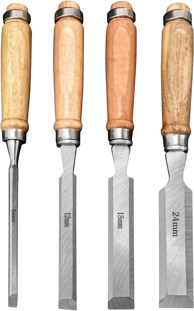 Houtbewerkingsbeitels Set - Houtsnijgereedschap - Timmerwerk Beeldhouwkunst - Afgeschuinde Rand - 4 Delig - Zilver Burlywood