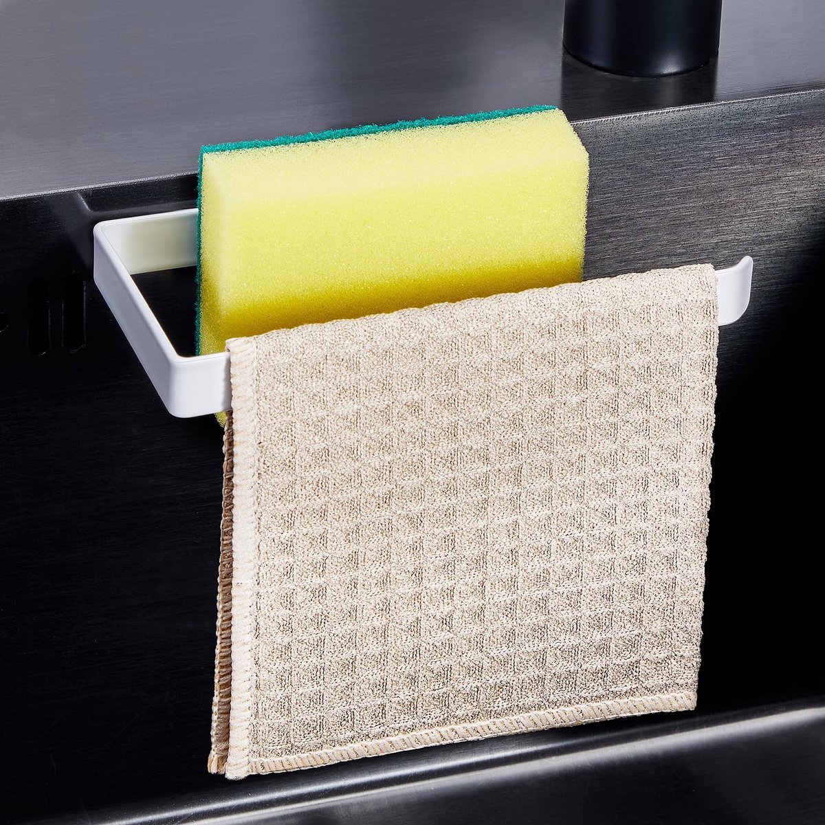 Dailygoods- Sponshouder - Zelfklevende Vaatdoekhouder - Gootsteen Caddy 2-in-1 - Roestvrij Stalen Opslag - Waterdicht - Duurzaam Hoogwaardig Metaal - Keukenorganizer