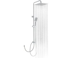 Dailygoods - OFFO Regendouche zonder armatuur chroom, 25x25cm vierkant roestvrij staal doucheset, in hoogte verstelbaar en 1,6m twist-vrije doucheslang, douchesysteem voor douche met Duitse gebruiksaanwijzing