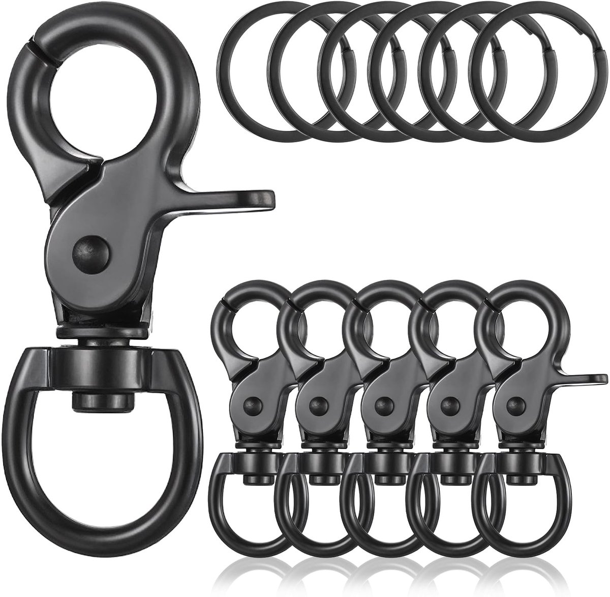 Dailygoods- Karabijnhaak 360° draaibaar - Zinklegering - Sleutelhanger - Hondenriem - Set van 6 - Diameter sleutelring 3 cm - Haak
