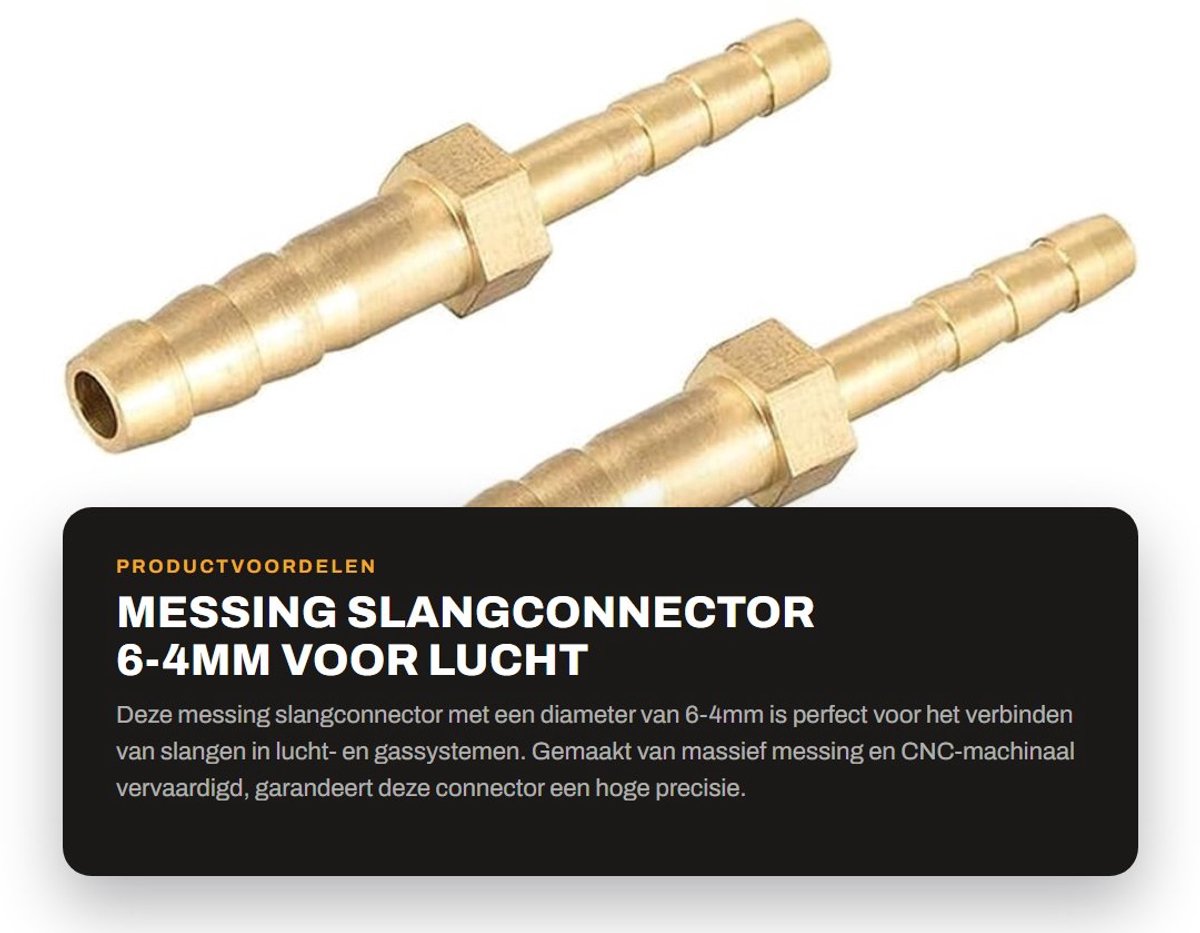 Dailygoods- Slangconnector Messing - 6-4 mm - Metalen Recht - Variabele Diameter - 2 Stuks - Duurzaam en Flexibel - Slangfitting