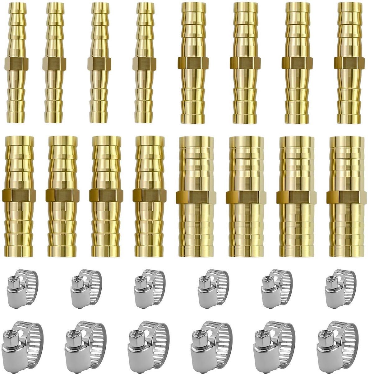 Dailygoods - 16 Stuks Messing Slangverbinders met Slangklemmen - Complete Slangconnectorset voor Tuin en Wasmachine