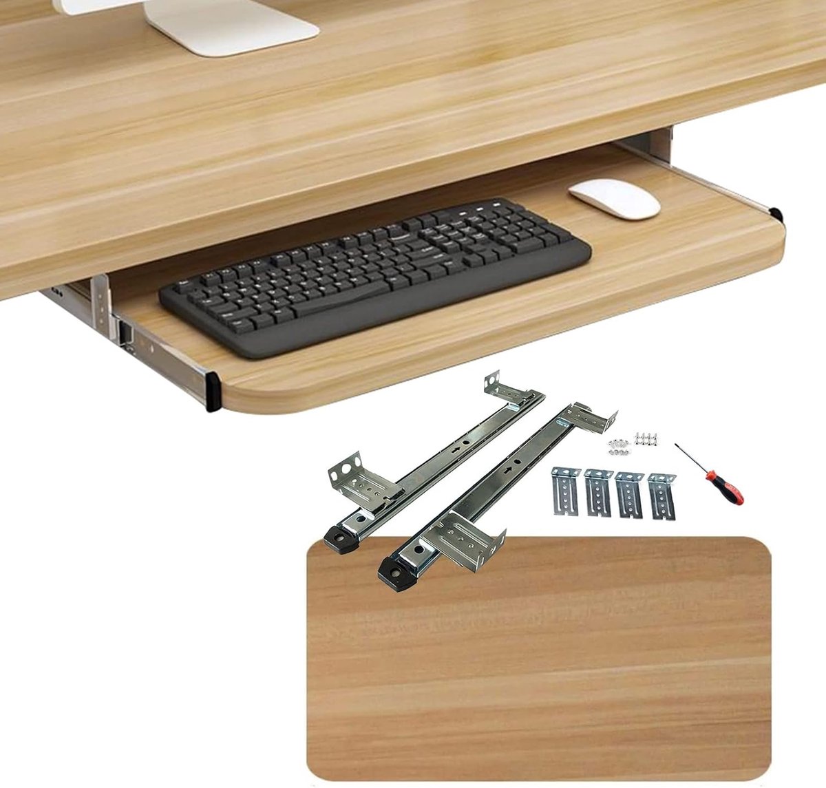 Toetsenbordlade met Muisplatform - Onderbouw Lade Bureau - Bureau Organisatie - Metalen Rails Hout - 54 60 of 70 cm