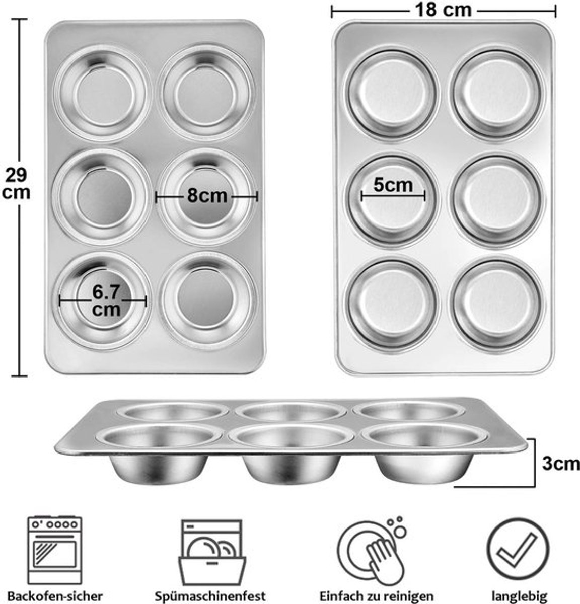 Set van 6 muffinbakplaten roestvrij staal Dailygoody