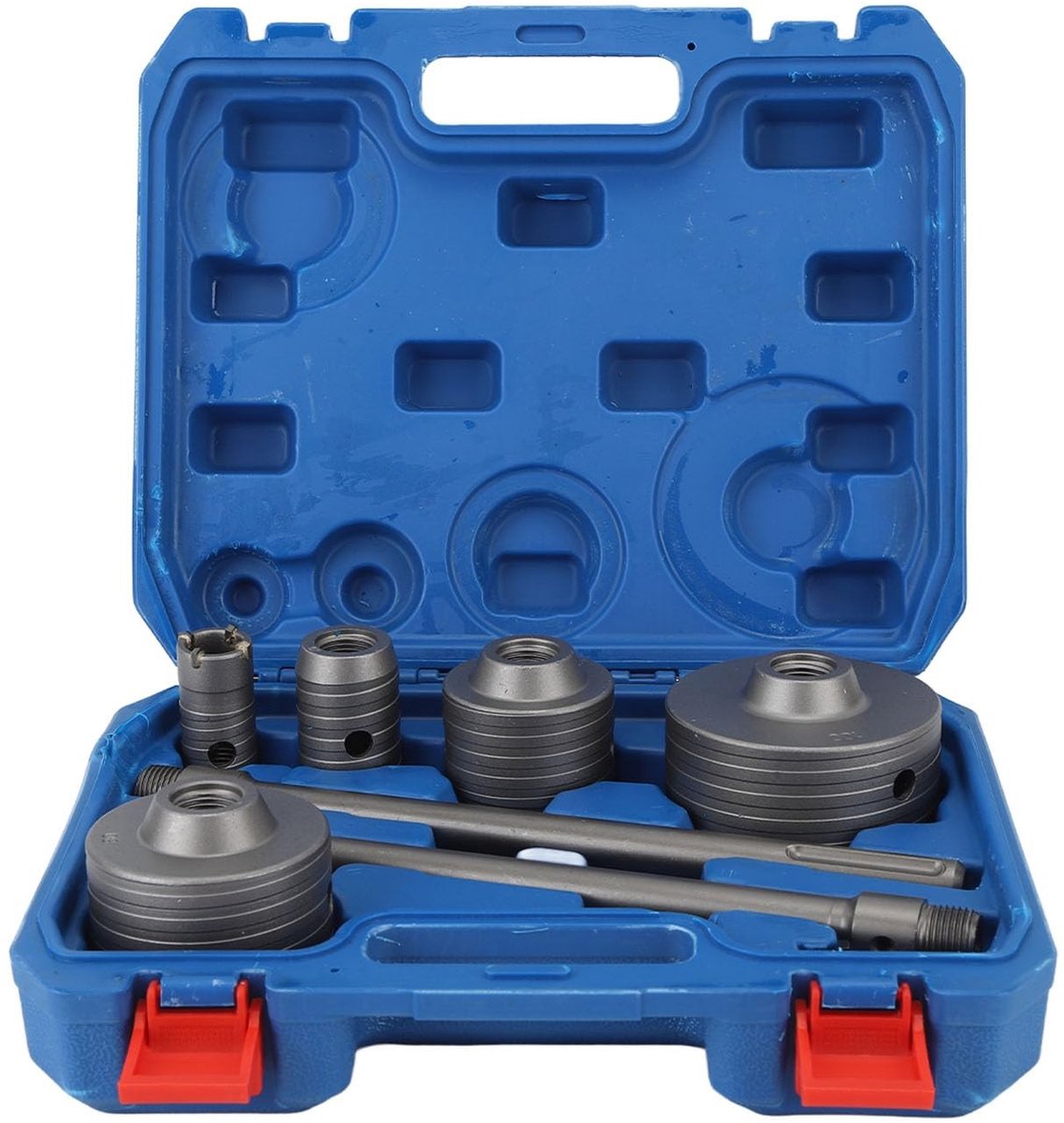 Dailygoods - Gatenzaagset voor beton - 9-delige set - Wolfraamstaal - 30/40/65/80/100 mm - Betongaten boren - Geschikt voor muren - Inclusief boren en...