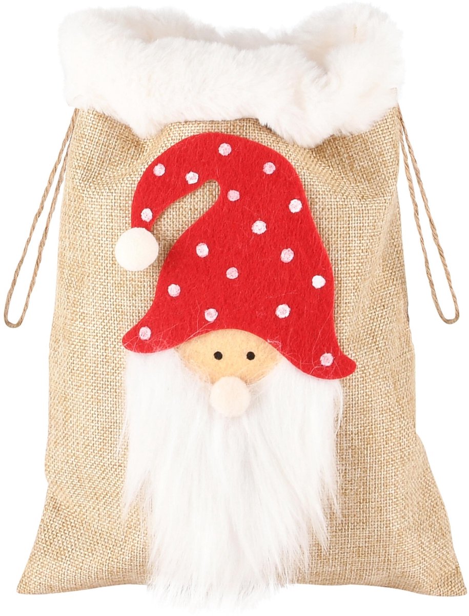 Dekoratief | Jutezak m/santa, wit/rood, jute/stof, 26x2x18cm | A235322