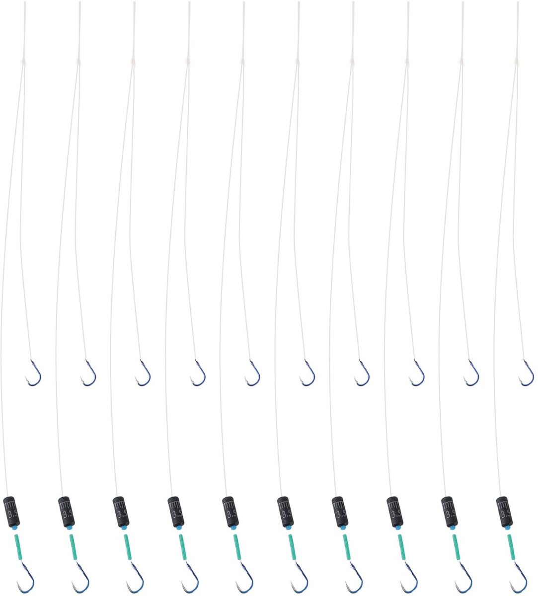 Dailygoods - 10x Dubbele Vishaken met Gewicht - Pre Gebonden Vishaak met Nylon Lijn