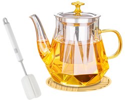 Dailygoods - 1000ml/34oz Glazen Theepot met Theezeef, hittebestendige glazen kan voor fornuis, borosilicaatglas theepot met roestvrijstalen filter voor losse theeblaadjes/Teabloom