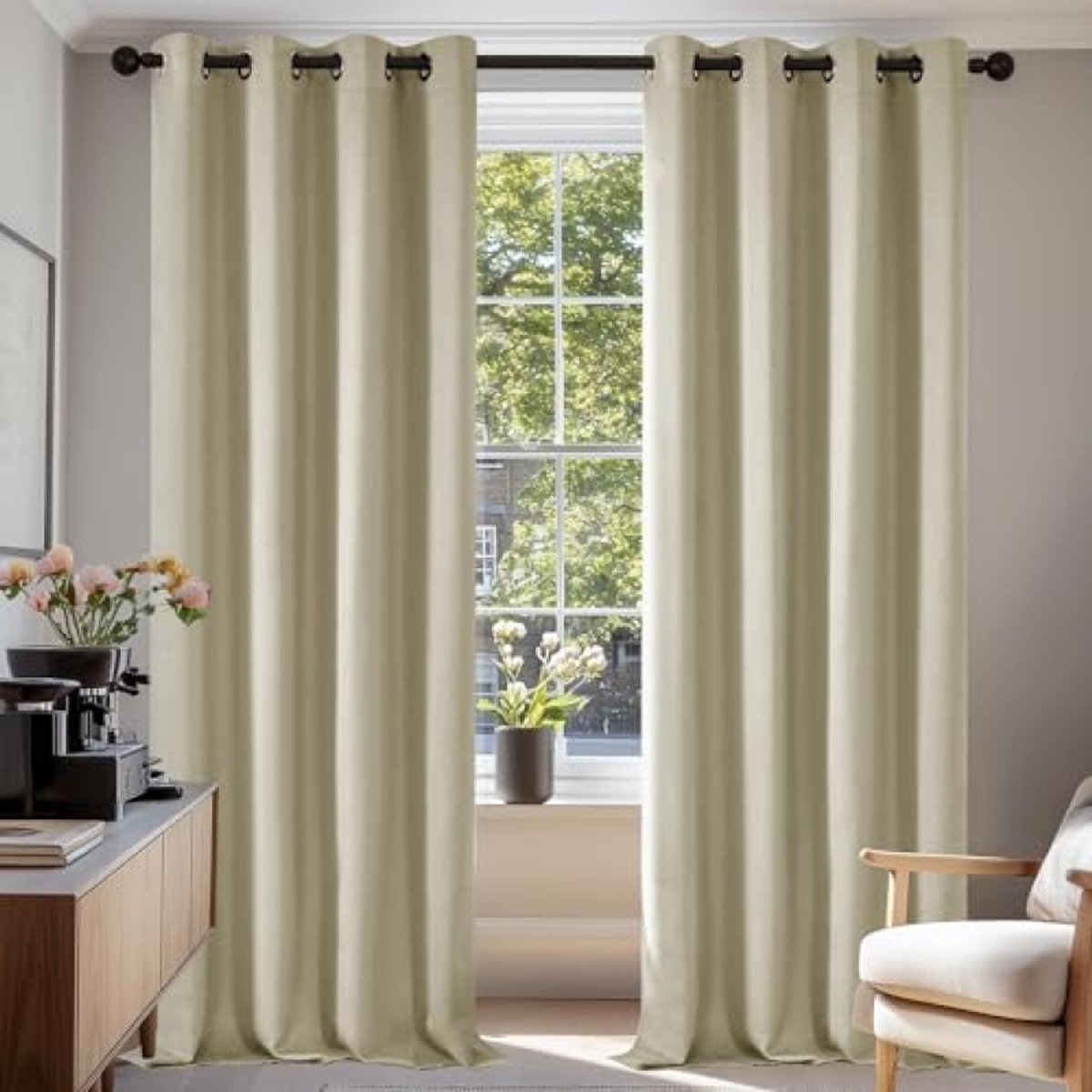 Nazik Living Verduisterende gordijnen met oogjes, warmte-isolerend, 140x245 cm per paneel, donkerbeige, 2 stuks
