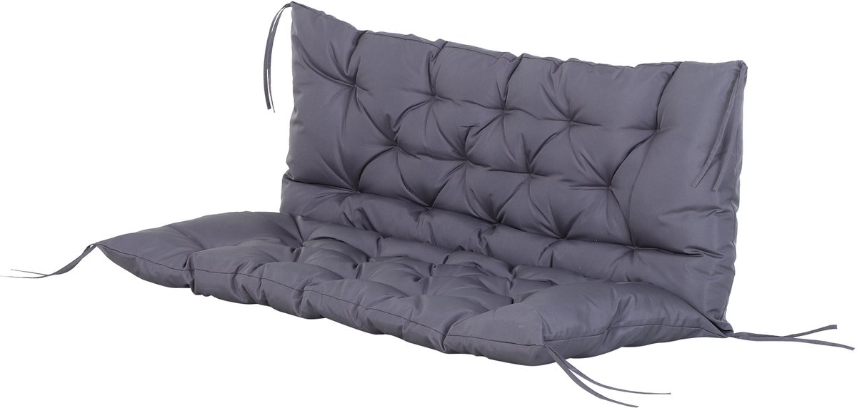 NAVOBIZ Tuinbank kussen - Zitkussen - Loungekussens - 132 x 110cm - 10cm dikte - Gewatteerd - 6 bevestigingskoorden - Grijs