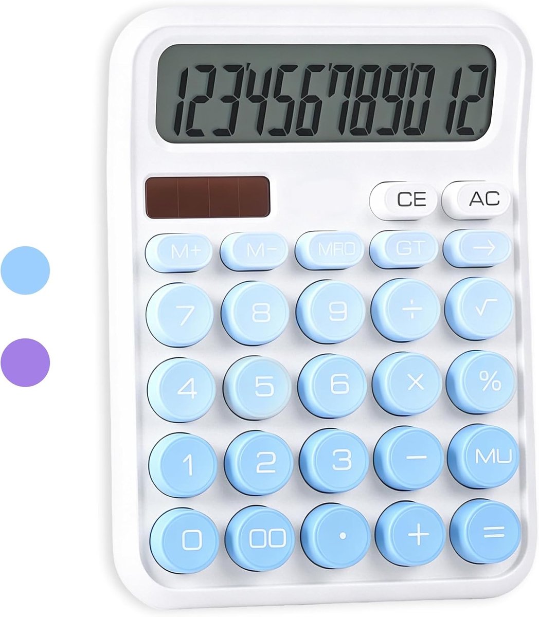 Bobypet - Rekenmachine met Grote Knoppen - 12 Cijferig Display op Zonne-energie en Batterij - Bureaurekenmachine voor Kantoor, School en Thuis - Gradiënt Blauw