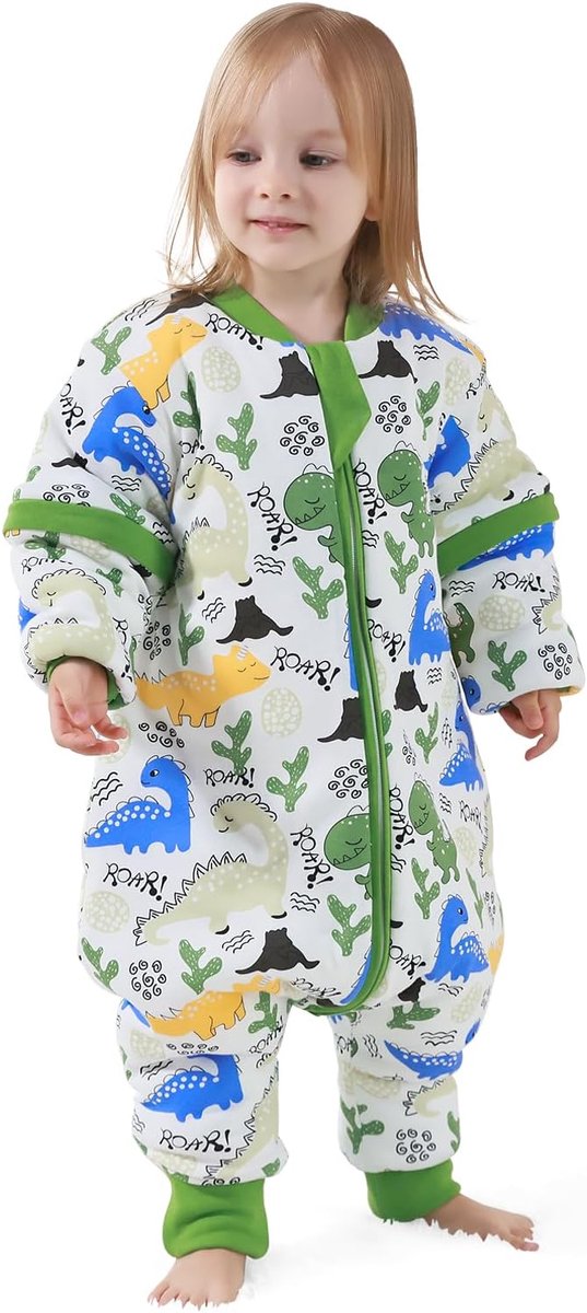 Babyslaapzak lange mouwen met voeten 3.5 Tog - Kinderslaapzak met dino's - Geschikt voor 75-85 cm - SnelShoppen