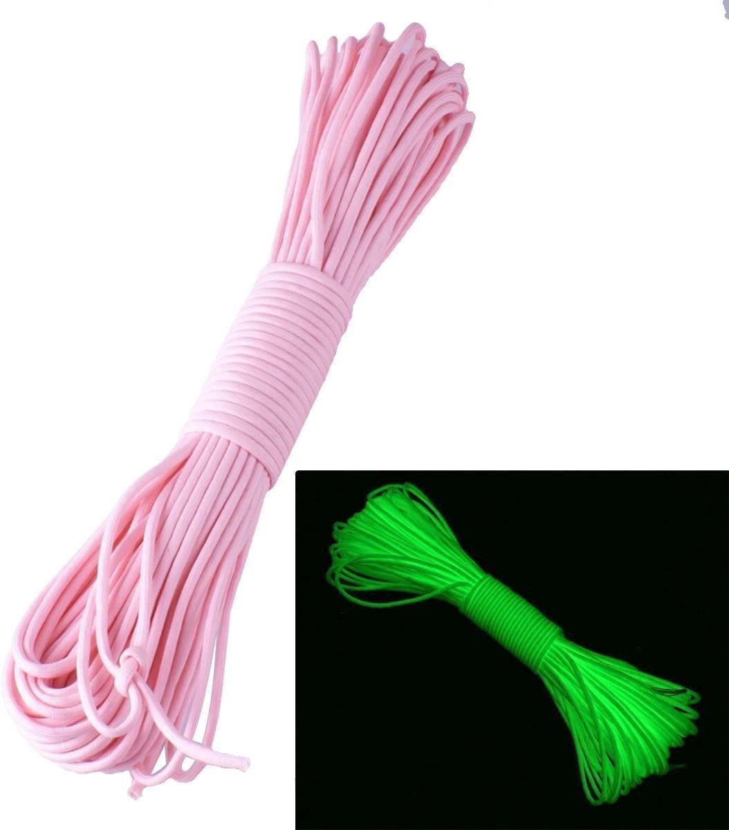 SnelShoppen - Luminous Glow-in-the-Dark Paracord 25ft/7.6m - Sterk Nylon Touw voor Camping, Hiking, Outdoor Gear, DIY Projecten, Roze, 250lb Breekster