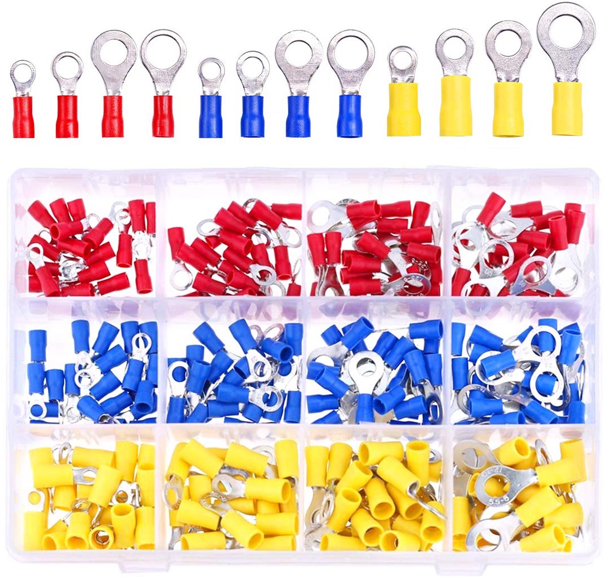 Hilitchi 240Pcs Insulated Terminal Ring Electric Wire Crimp Connectors Set, Yellow, Blue, Red - ShopVlot