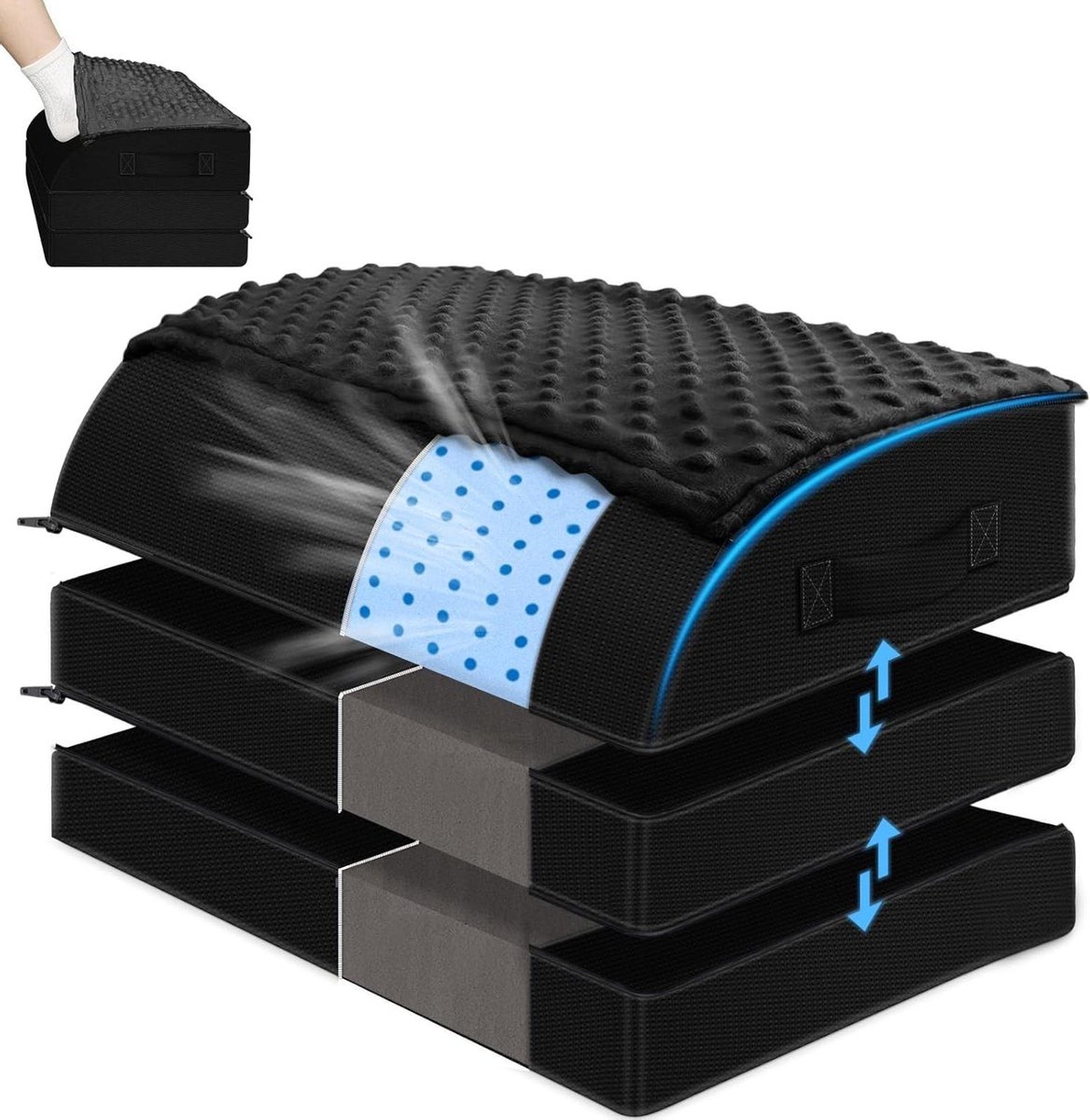 Voetsteun onder bureau - Ergonomische voetenbank - Comfortabel werken - 3 Verstelbare hoogtes - 46 x 33 cm - Grijs