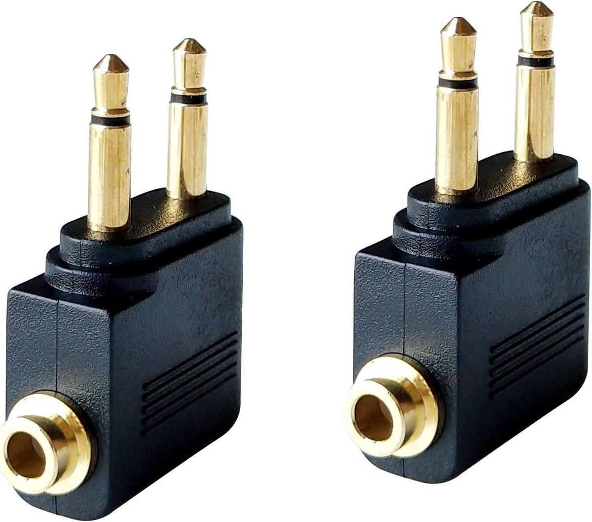 SnelShoppen - Audio Vliegtuig Adapters Dubbele 3.5mm Male naar 3.5mm Female Vliegtuig Hoofdtelefoon Adapters Goud Geplateerd (2 Pack)