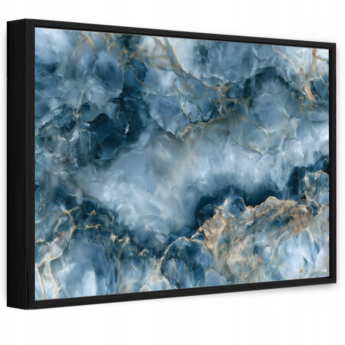 WALLARENA Canvas schilderij met zwarte lijst 60x40 cm - blauwe marmer abstractie
