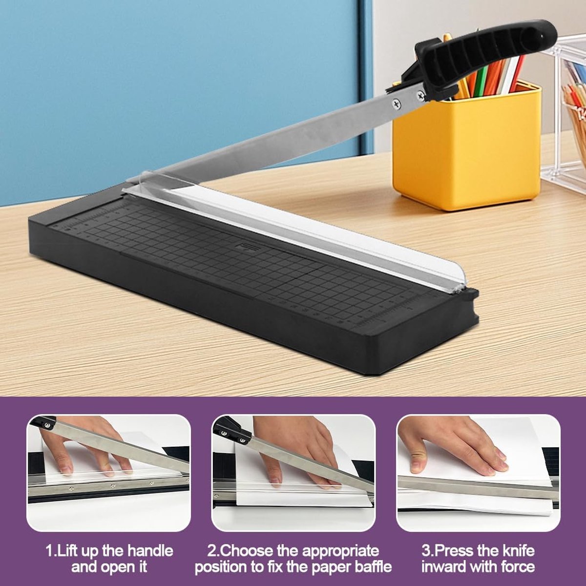 Papiersnijder A4 - Snijmachine Papier - Kantoor Hobby - 3-in-1 Functionaliteit - 8 Vellen Capaciteit - Zwart