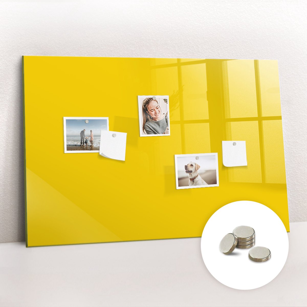 Tulup Glassboard - Lichtgele kleur Magneetbord - 90 cm x 60 cm - Magneetbord Rechthoekig - Interieur Accessoires Kantoor - Magneetbord Design Geel - Inclusief Gratis Magneten - Magnetic Board - Magnetisch Bord