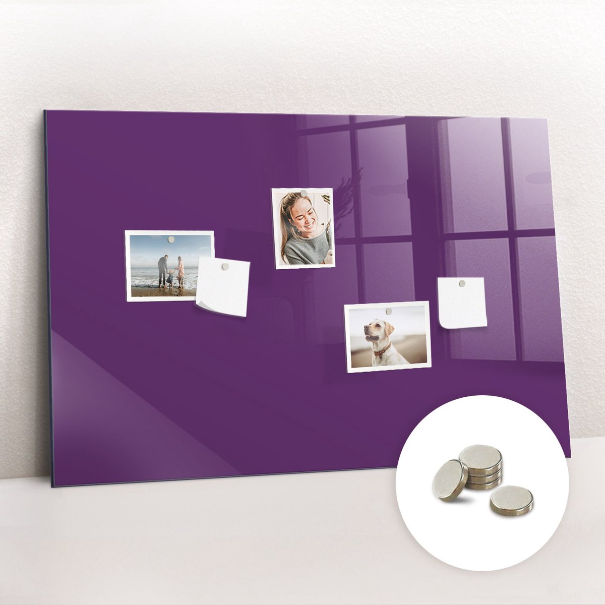 Tulup Glassboard - Violet Magneetbord - 90 cm x 60 cm - Memobord Glas - Design Memobord - Magnetisch Wandbord Paars - Inclusief Gratis Magneten - Magneetbord Muur - Magnetic Board