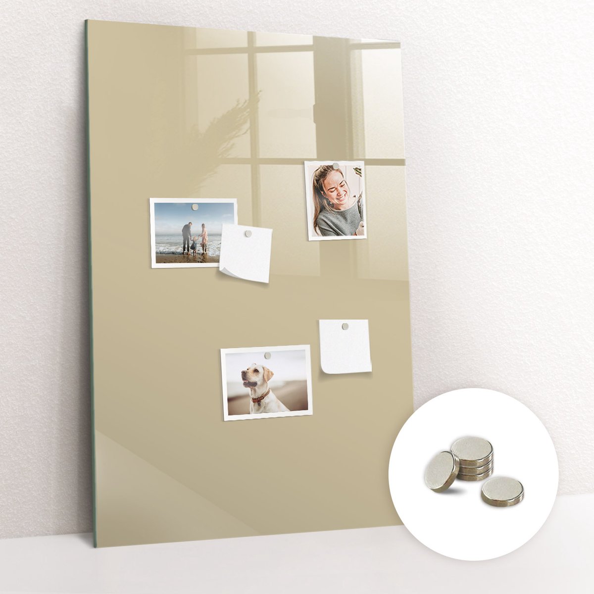 Tulup Glassboard - Beige kleur Magneetbord - 60 cm x 90 cm - Memo Magneetbord - Scandinavisch Design Bord - Memobord Glas Beige - Gratis 5 Sterke Magneten - Magneetbord Foto - Memobord Magnetisch