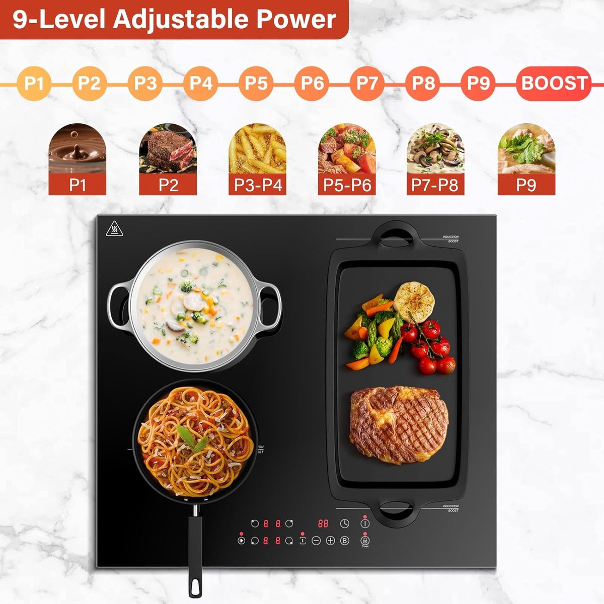 Inductiekookplaat 4 zones - Inbouw kookplaat - Efficiënt koken - Flexibele kookzone - 60 cm - Zwart