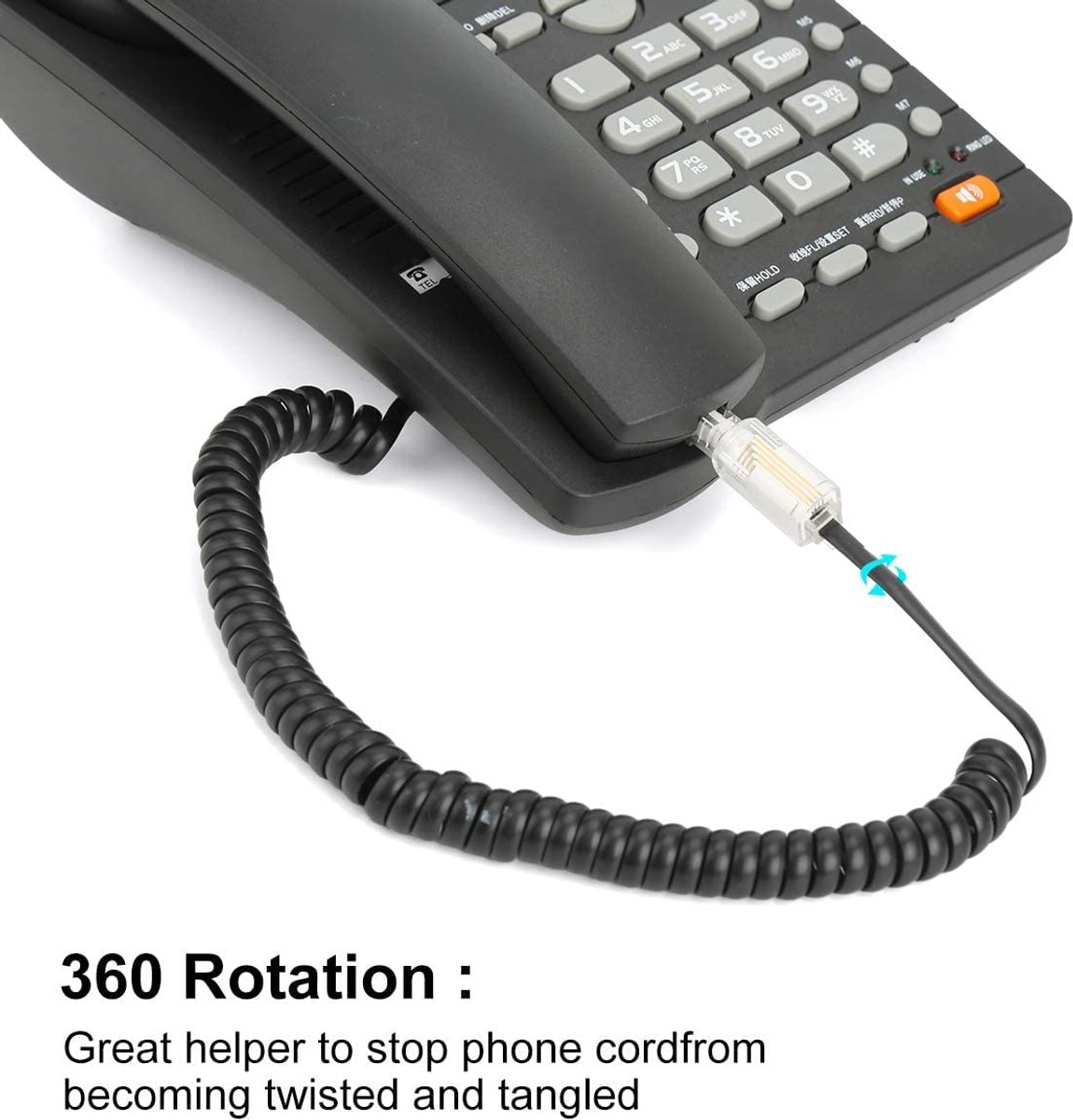 SnelShoppen - Phone Cord Detangler 1 Pack Rotatie 360 Telefoon Snoer Ontwarser, Geschikt voor RJ11 Modellen, Wit, Voorkomt Ingewikkelde Snoeren