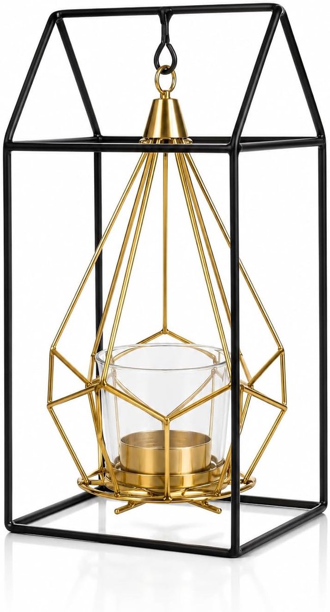 Theelichthouder, decoratie zwart goud, kaarsenhouder van metaal, moderne decoratie voor woonkamer en badkamer - ShopVlot