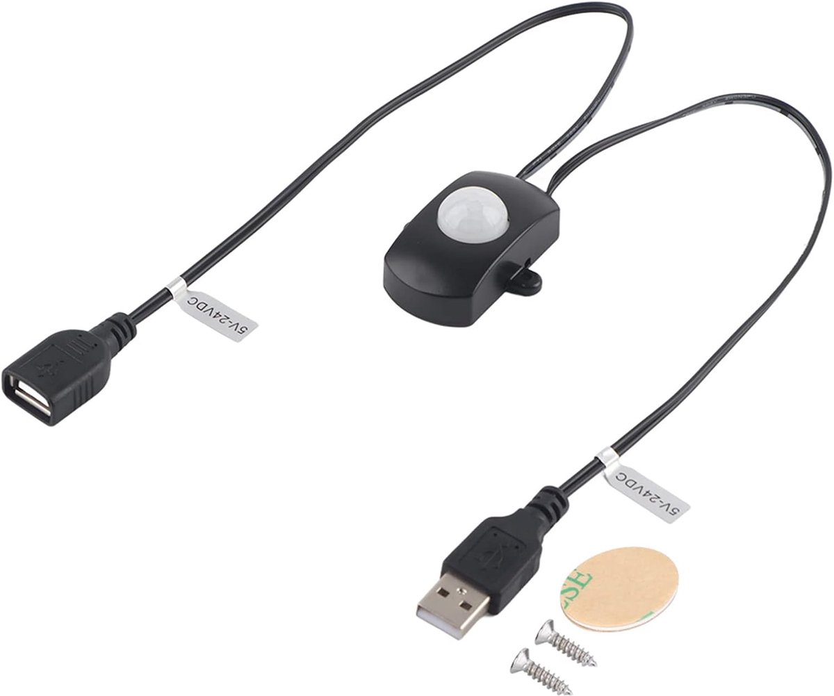 SnelShoppen - USB Bewegingssensor Schakelaar met PIR Bewegingssensor 2A DC 5-24V voor LED Strip, USB Interface, Wit (Zwart)