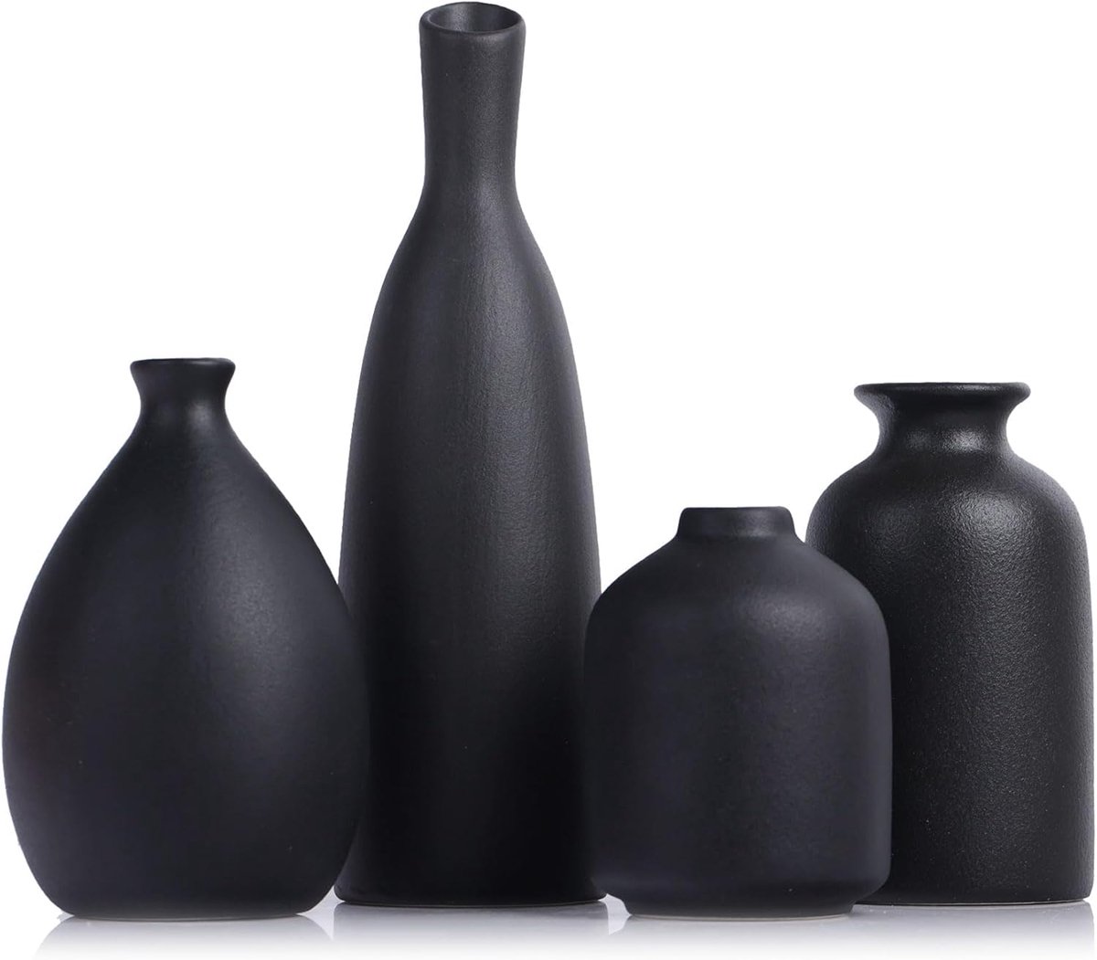 SnelShoppen - Set van 4 Zwarte Keramische Bud Vazen - Perfect voor Woonkamer, Badkamer, Keuken, Coffee Table Decoratie, Farm & Haard Decor, Multicolor