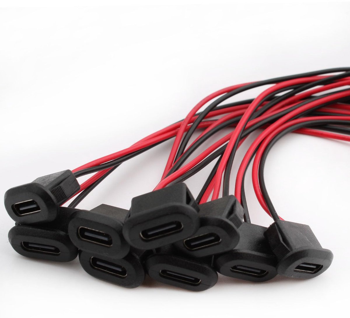 SnelShoppen - 10 Stuks USB-C Bushing, 2-Draad Inbouw, Type C Connector voor Paneelmontage, 3A Snelladen Type-C Bushing met Snap Groef Bevestiging
