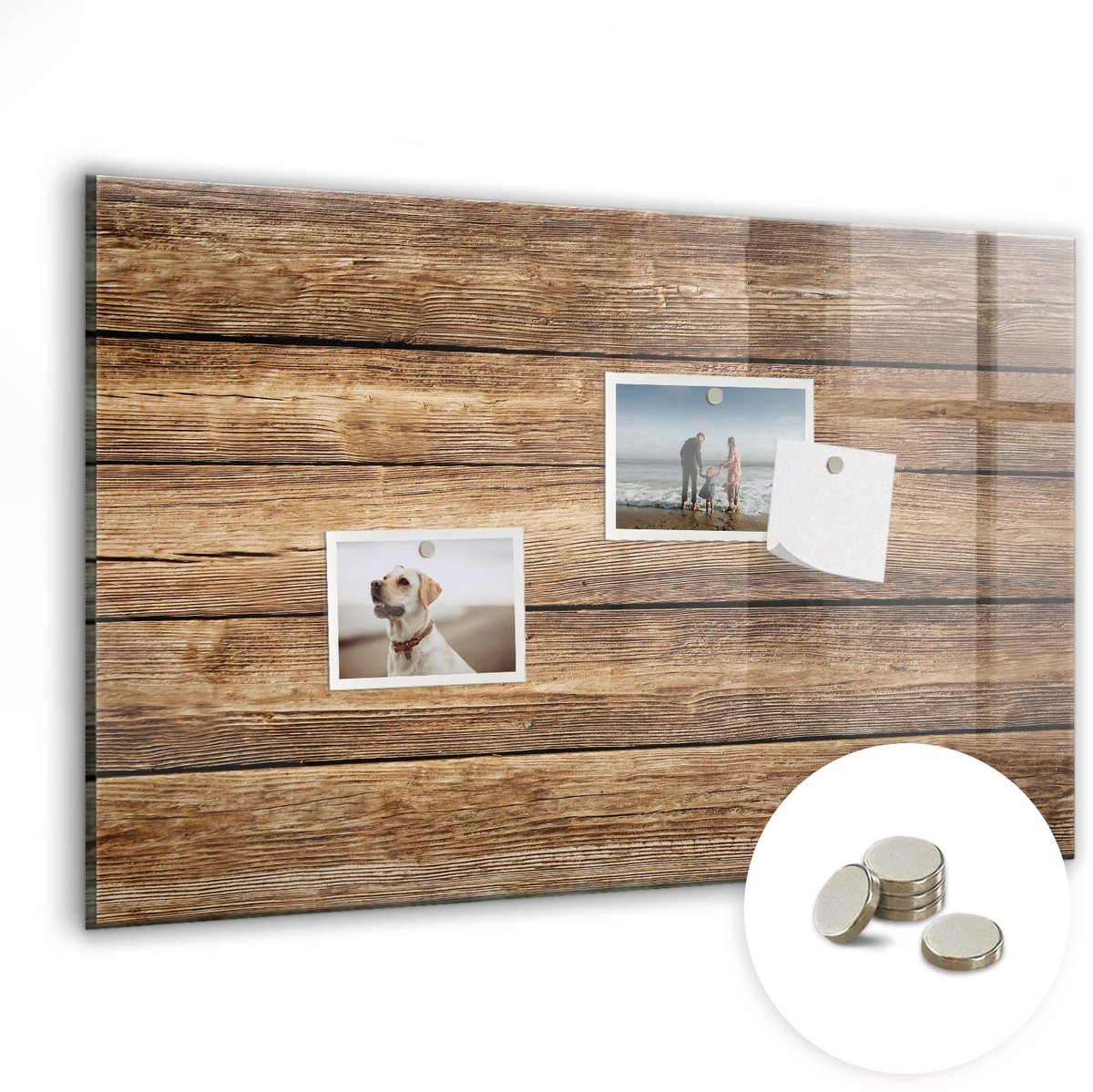 Coloray Glazen Magneetbord - Magnetisch Bord Houten planken - 60x40 cm - Bruin Magneetbord - Magnetic Board - Glazen Magneetbord